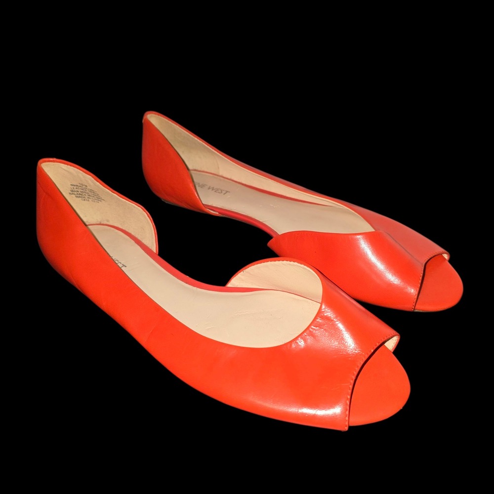 Nine West Peep Toe Flats D'Orsay Slip On Leather Orange Shoes‎ 10M